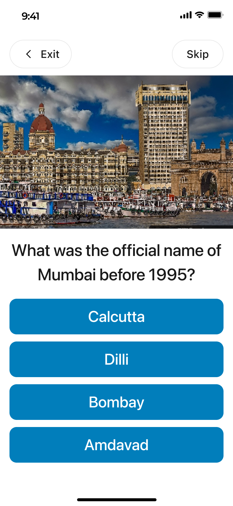 Reminiscence trivia asking about the official name of Mumbai before 1995