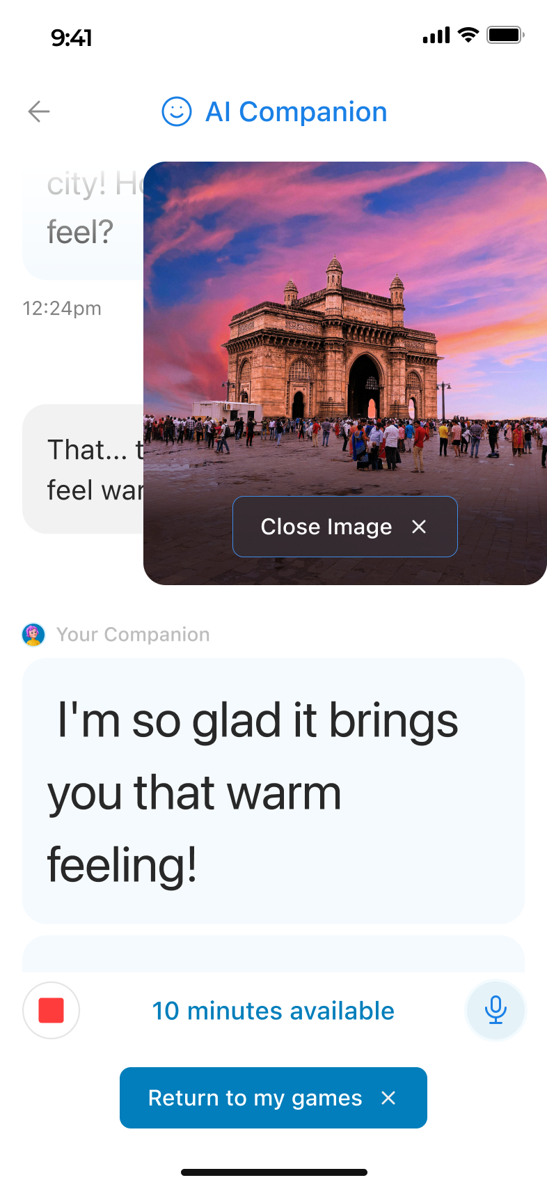 AI companion sharing a photo of the Gateway of India