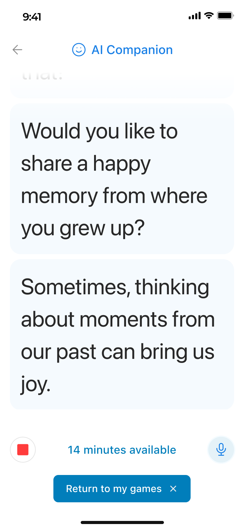 Memory prompt asking about a happy childhood memory